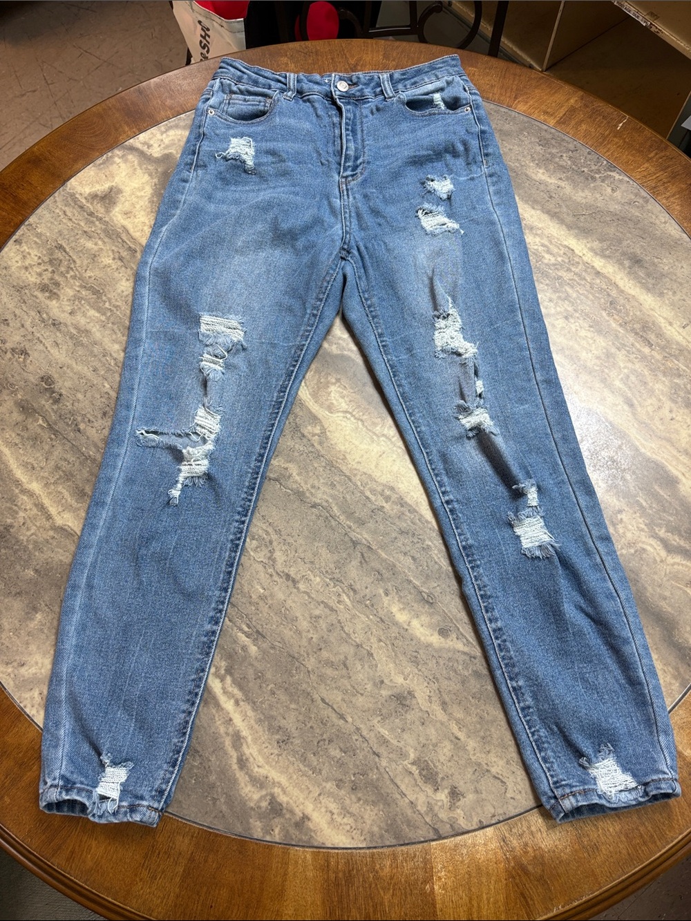 Vanilla Star Distressed Ankle Crop Jeans — Light Blue Wash